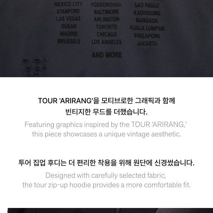BTS - WORLD TOUR 'ARIRANG' Zip-up Hoodie (Charcoal) merchandise — detail 6 of 25