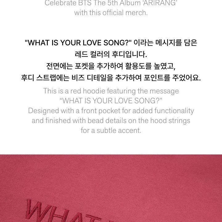 BTS - WORLD TOUR 'ARIRANG' Hoodie (Red) merchandise — detail 4 of 21