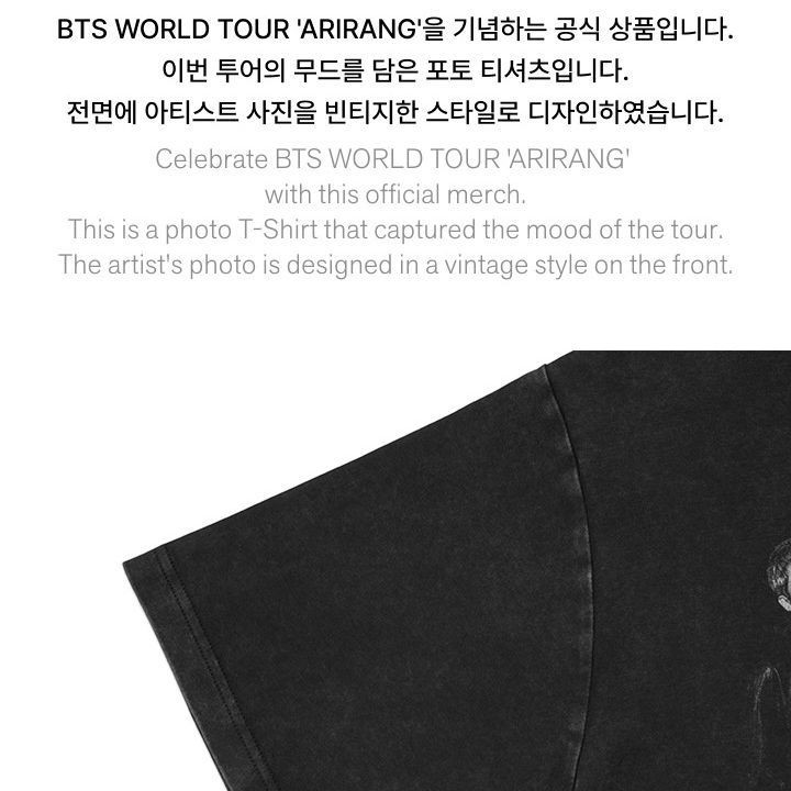 BTS - WORLD TOUR 'ARIRANG' S/S Photo T-Shirt (Black) merchandise — detail 4 of 20