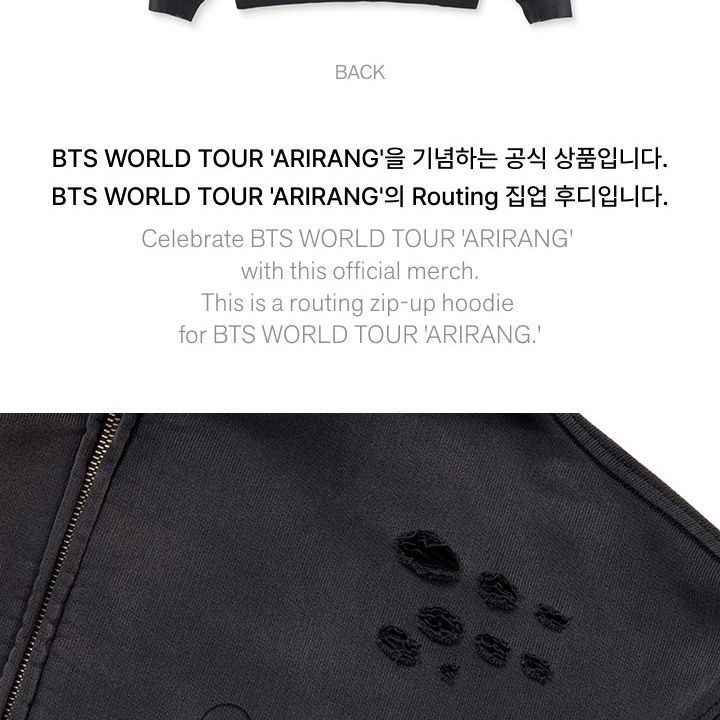 BTS - WORLD TOUR 'ARIRANG' Zip-up Hoodie (Charcoal) merchandise — detail 4 of 25