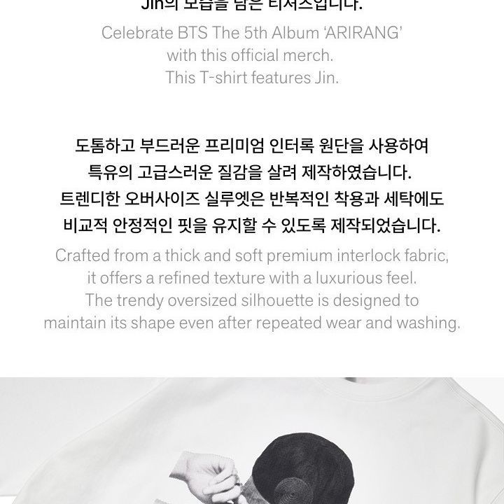 BTS - WORLD TOUR 'ARIRANG' S/S T-Shirt (Jin) merchandise — detail 4 of 17